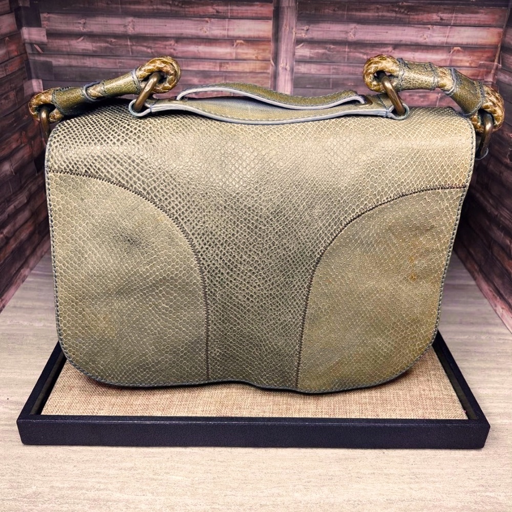 Theory Italian made leather olive green snakeskin large shoulder purse OS.